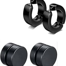 2 Pair Combo Non Piercing And Magnetic Earrings for Men and Boys | Stainless Steel Earrings for Boys ComNonPearSTEa-12-image-71