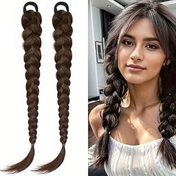 CHRONEX 24" Heat Resistant Clip In Synthetic Straight Hair Extensions - Synthetic Hair Extension/Ponytail Long Braided Ponytail With Elastic Hair Ties Synthetic Hair Extensions (Style_7)-image-42