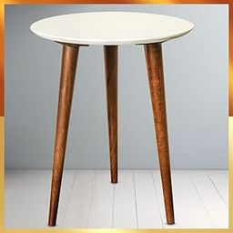 Wooden Street Beautiful Noble Solid Wood Stool, Round Wooden Side Table for Living Room, White Top with Brown Legs, Plant Stand, Bedroom Decor (12.7x15.5 inch, White)-21