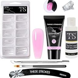 THR3E STROKES PolyGel Nail Extension Kit, Rose Pink, 30ml PolyGel, 1 Gel Brush, Cuticle Pusher, Nail File, Clip, 30ml Slip Solution-6