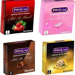 ProLove Premium Dotted Condoms, Flavoured Pack of 3, Assorted Variants - Strawberry, Bubble Gum, Chocolate, Butterscotch-image-90