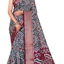 Women's Traditional Cotton Blend Ikat Printed Saree with Jacquard Woven Border & Unstitched Blouse Piece | 6 Meter Saree with 0.8 Meter Blouse | Ethnic Festive Saree-image-25