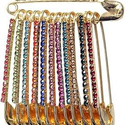 Saree Pins Diamond Studded Traditional Indian Saree Pins, Hijab Safety Pin Brooch & Sari Brooches Pins for Women (Multicolor, Pack of 12)-57