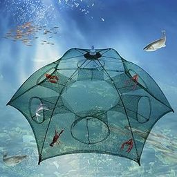 DFN 6 Pocket Folded Portable Umbrella 6 Hole Automatic Fishing Shrimp Trap. collapisble Fishing net Trap. Bait, Crabs, Shrimp, Crawfish net Trap-image-10