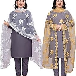 Elegant Net Embroidered Phulkari Dupatta with Lace Border – Soft & Lightweight – Combo 2-49