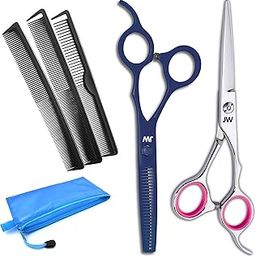 JW Professional Hair Cutting Scissors & Thinning Shear Set with Carbon Comb Set - Razor Edge Series (5.25 Inches)-image-59