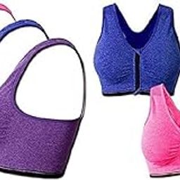 Zip Front Sports Bra Wireless Post-Surgery Bra Active Yoga Sports Bras (Pack of 3)-picture-4