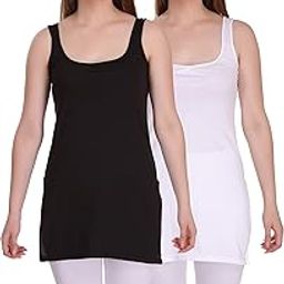 Women's Cotton Hosiery Squared Neck Long Camisole Slip (Pack of 2)-image-44