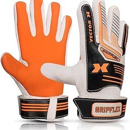 Vector X Gripflex Goalkeeper Goalie Soccer Football Gloves Kids Youth Goal Keeper Field Player Glove Embossed Anti-Slip Latex Palm Soft Pu Hand Back | White Black Orange | Size-8|-image-69
