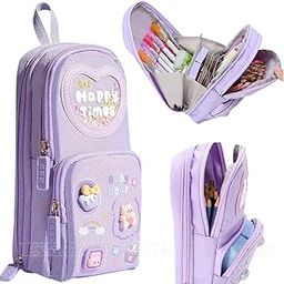 Kiddie Galaxia Canvas Premium Pencil Case 6 Layer with 3 Compartment Cute Aesthetic Pencil Case for Girls Large Capacity Pencil Pouch for School Kids Cute Stationary Gift, Multicolour-32