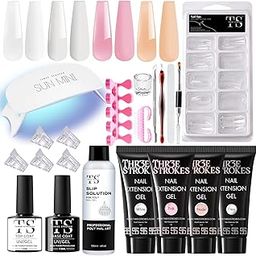 THR3E STROKES Poly Nail Extension Gel Kit with UV LED Lamp, Slip Solution, Nail Gel Brush, Dual-Form Nail Tips & Manicure Tools - Professional Nail Art Kit for DIY Salon-Quality Nails at Home (22 ITEMS IN SET)(ONYX KIT)-16