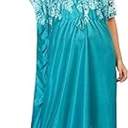 Women's Satin Blend Printed Maxi Kaftan Nighty (Sea Green, XL, Article No-1216)-image-1