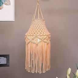 Homesake Boho Macrame Hanging Lamp - Handwoven Cotton Rope Pendant Light, Warm Light, Indoor Decor, Living Room, Bedroom, Dining Room, Handmade, Bohemian, Rustic, Accent Lighting (Beige)-image-64