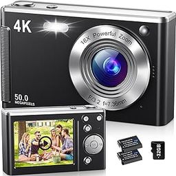 4K Digital Camera,Autofocus 50MP UHD Vlogging Camera for YouTube,Compact with 16X Digital Zoom Anti-Shake,Travel with 32GB Card, 2 Batteries for Beginners and Teens-18