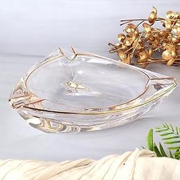 Premium Luxury Crystal Glass Heavy Transparent & Golden AshTray For Cigar & Ciggarette Smoking, Multipurpose Car & Home Set Of 1 LCH-369-27