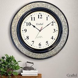 CRAFTEL Brass Embossed Analog Wall Clock Round Vintage Clock for Bedroom Living Room Home and Office (Brown)-5