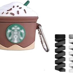 (2024) Cartoon Design Case Cover for Apple AirPods Pro/Pro2, 360° Full-Body Protective Case Shockproof with Keychain Skin Protector Cover for Men and Women (Starbuck) with (Cable Protector)-image-21