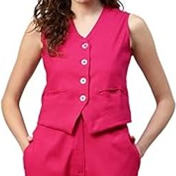 Women's Solid WaistCoat for Women V Neck Button Closure Sleeveless Waist Coat With Two Pockets Ladies Cord Western Party Casual Wear for Girls & Ladies Nehru Jacket (Magenta)-picture-25