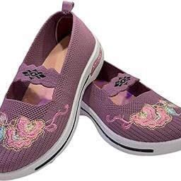 Albeli 4 Purple Women's Loafer Wedges Shoes Comfortable Office Work Shoes Cute Penny Loafer Slip On Walking Driving Shoes Embroidery Flower Knit Breathable Chunky Heels Air Platform-16