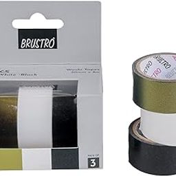 BRUSTRO Washi Masking Tapes Basics Shade - Pearl White, Pearl Black & Antique Gold, 20 mm x 4 meters (Set of 3)-image-12