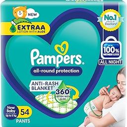 Pampers All Round Protection Pants Style Baby Diapers, Newborn/Extra Small size (NB/XS), 54 Count, Upto 5kg, Anti-rash blanket, 360 degree Lotion with Aloe Vera-image-63