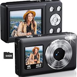Digital Camera for Kids, Teens & Adults - 4K UHD 48MP with Built-in Rechargeable Battery, 16X Zoom, Dual Screen & Autofocus, Compact Point and Shoot Camera Includes 64GB SD Card-3