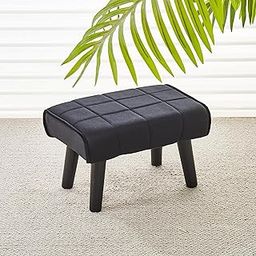 ZenZest Rectangular Ottoman Footstool with Velvet Soft Footrest and Wood Legs for Sofa Additional Living Room Seating Tiny Stool for Pets on The Living Room Couch-Black-image-51
