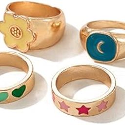 Valentine Gift for Girlfriend/Wife Jewellery Gold Plated Enamelled Combo of Rings for Girls and Women-image-78