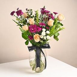 FlowerAura Fresh Live Flower Bouquet of 6 Roses & 4 Daisy Flowers In Glass Vase For Birthday & Anniversary Gift, Wedding Gift, Mother's Day Gift, Romantic Gift, Father's Day Gift (Same Day Delivery)-image-4