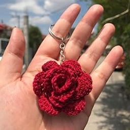 Handmade Crochet Rose Keychain, Red Flower Design, Decorative Bag Charm-image-90