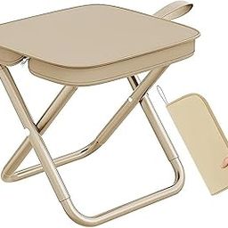 EMACX Portable Folding Stool, Lightweight Camping Chair with Storage Bag, Black and Khaki, 48.5 cm Height-image-76