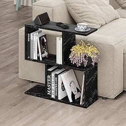 Yookeer Modern Side Table with Storage Shelves, Small Side Table for Bedroom, Tables for bedroomBlack Marble Effect, 50 x 51 x 17.5 cm-12