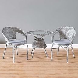 ANAND INDIA GROUPS Designer 2 Chair 1 Table with Cushion for Garden/Balcony/Terrace/Coffee/Poolside/Conversation Set/Patio Wicker Seating Chair and Table Set Outdoor Furniture (D-12 Grey 2+1)-image-88