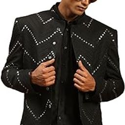 Men's Viscose Ethnic Combo Set | Mirror work Embellished Viscose Jodhpuri Coat For Men. Comes With Viscose Full Sleeves Shirt.-image-14