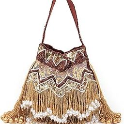 Women Brown and Gold Tassel Potli Bag-image-25