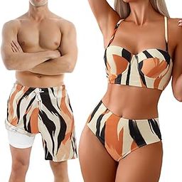 Couples Matching Swimsuit Zebra Print, Push-Up Bra Women Bikini Set, Soft Elastic Men Swim Trunks-picture-13