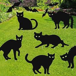 Halloween Decorations Outdoor,6Pcs 15" X 12" Flordeluna Black Cat Halloween Yard Signs with Stakes, Glow in the Dark Eyes and 28pcs Bats Wall Decor for Outdoor Yard Lawn Patio Garden Halloween Decor-image-21