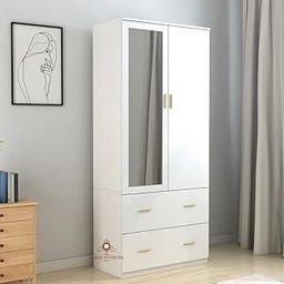 ABBAJI INTERIORS Engineered Wood Two-Door Wardrobe 2 Drawer with Mirror (Color-White)-Length 30inch,Width 19inch,Height 75inch-image-44