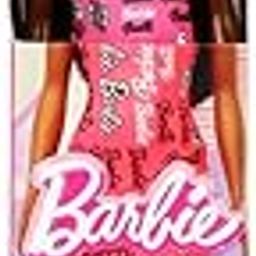 Barbie Fashion Doll with Straight Black Hair Wearing Removable Pink Tank Dress with Logo Print & Shoes-image-68