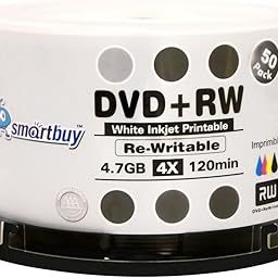 50 Pack Smartbuy Blank DVD+RW 4 x 4.7GB 120Min White Inkjet Hub Printable Rewritable DVD Media Disc-image-33