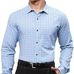 park avenue Men's Pure Cotton Checks Pattern Slim Fit Semi Cutaway Collar Full Sleeve Formal Shirt-picture-18