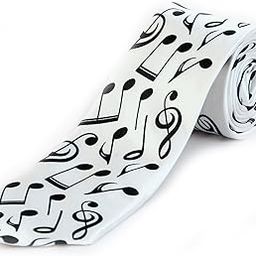 White Musical Notes Design Tie for Men-picture-12