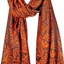 STOLE STUDIO Embellished Fashionable JAMAWAR Black/Orange Stole & Scarf-image-3