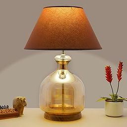 Kapoor E-ILLUMINATIONS Alper Smoke Luster Glass Table Lamp (Amber - Beige)-image-1