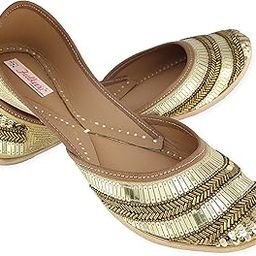Women's Sequins Gold Genuine Soft Leather Jutis | Bite and Pinch Free Juttis | Punjabi Formal Jutti | Girl's Wedding Flat Jooti Ladies Mojari | Bridal Ethnic Flats Juti |-image-88