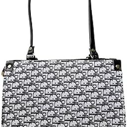Fashion Shoulder Handbag for Women, Black and White Elephant Print Pattern, Leather Strap-image-40