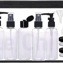 Leak Proof Portable Toiletry Empty Sprayers Bottle Containers Set 11-Pcs | Cosmetic Toiletries Travel Pouch Refillable Spray Bottles Kit for Lotion Body Wash (‎Black)-picture-5