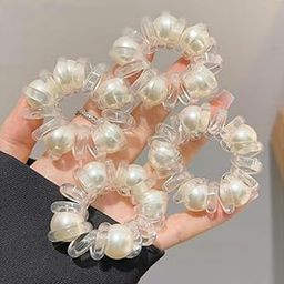 Elegant Transparent Spiral Hair Tie with Pearl Accents – No Crease, Tangle-Free Hair Elastic for Women & Girls Pack of 4-image-99