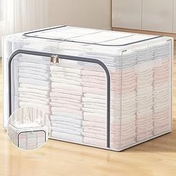 KREZON 66 Litres Storage Bins With Lids Steel Frame Transparent Storage Box Quilt Folding Wardrobe PVC or Nylon Fabric Extra Large Storage Bag -1 PCS-image-83