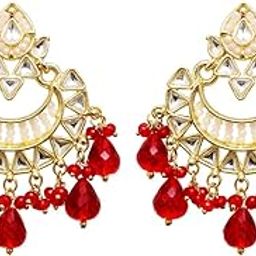 Chandelier Earrings, Traditional Red Crystal Beads, Party Wear Danglers for Women and Girls.-image-89